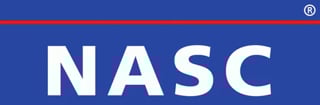 NASC logo on blue background with red horizontal stripe and registered trademark symbol